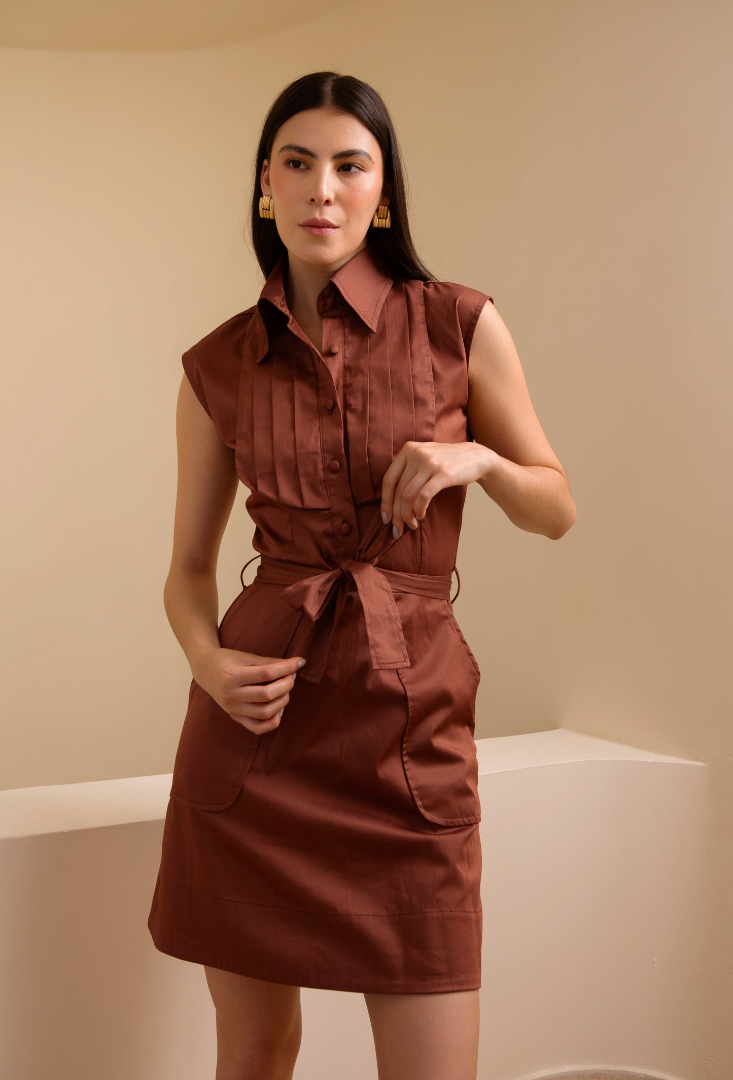 LEONORA DRESS BROWN