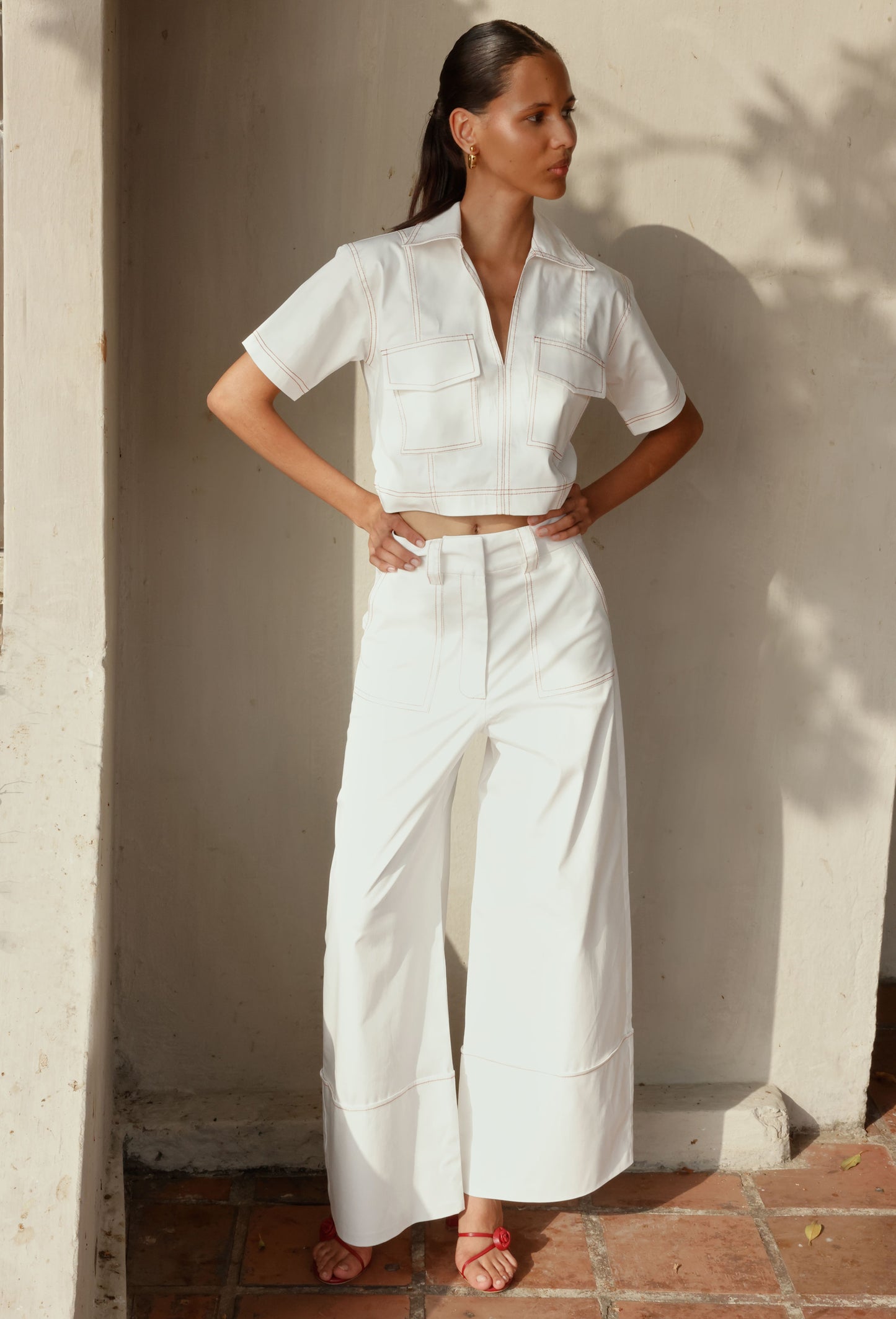 LUCIANA PANT WHITE/TERRACOTTA