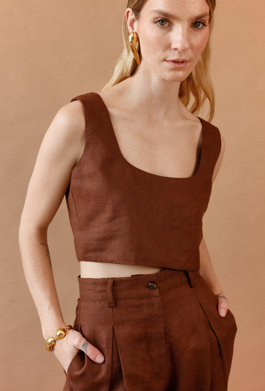 SOFIA CROP TOP BROWN