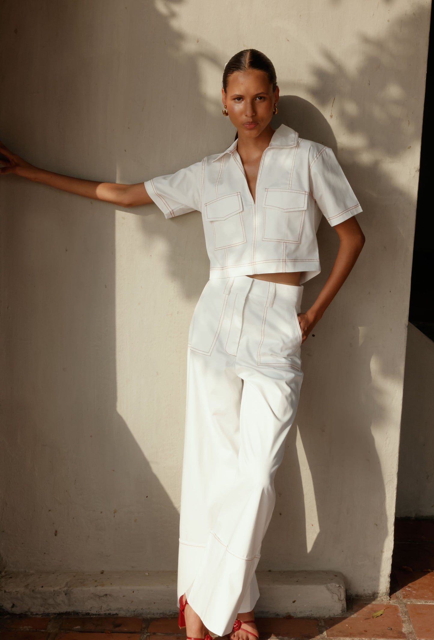 LUCIANA PANT WHITE/TERRACOTTA