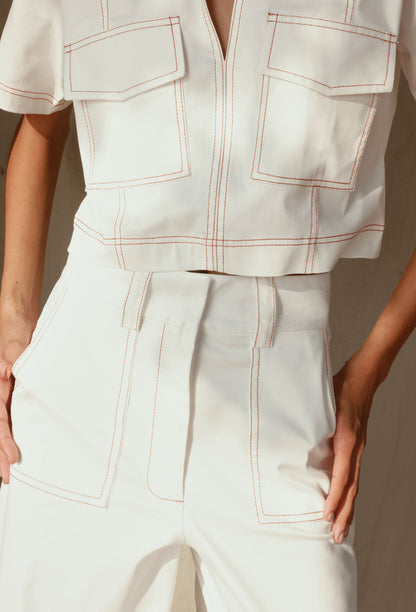 FREYA BLOUSE  WHITE / BRICK RED