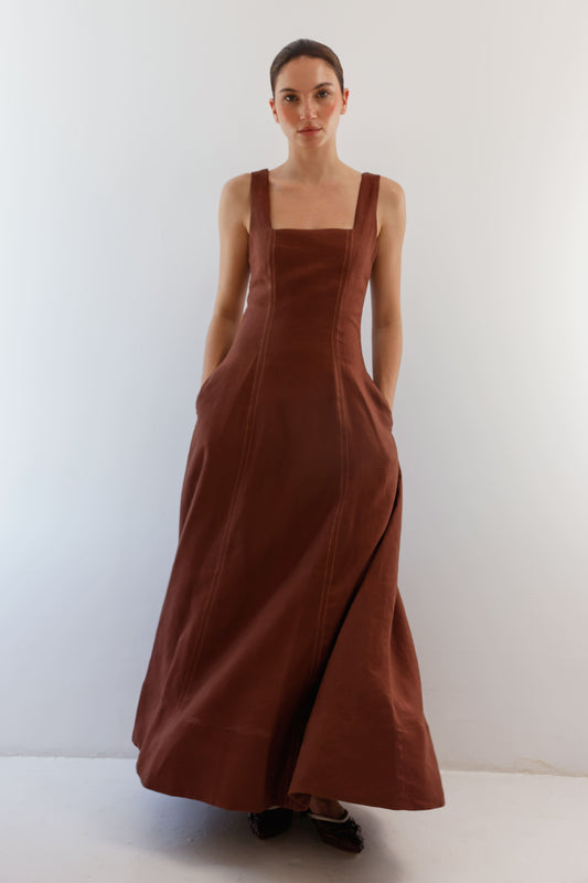 CARLOTA DRESS LINEN BROWN