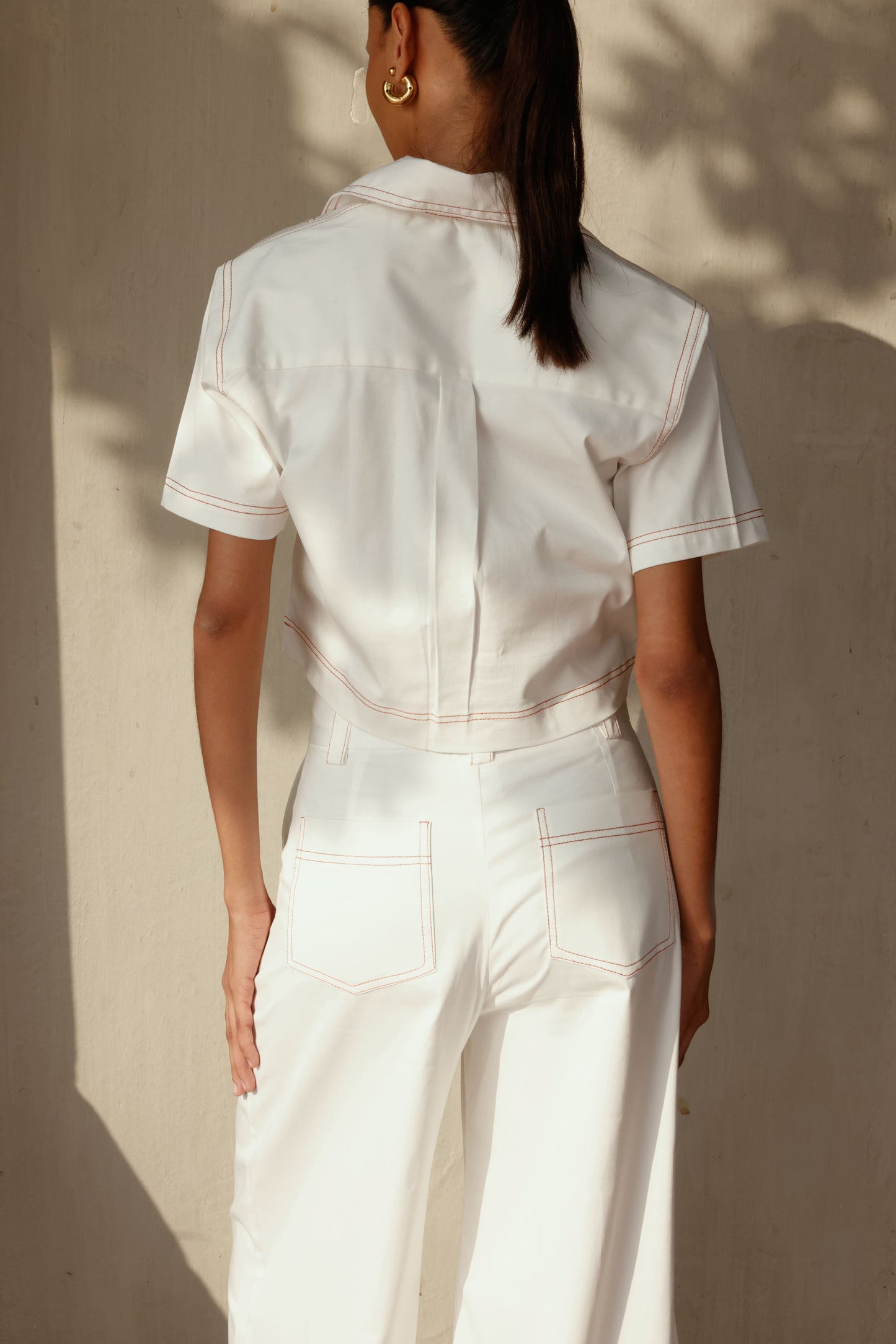 FREYA BLOUSE  WHITE / BRICK RED